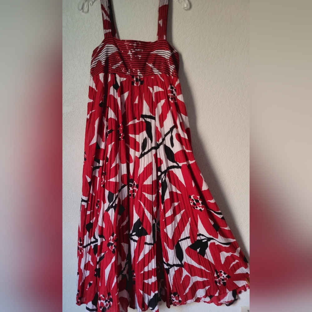 Sandy Starkman Maxi Dress Red Floral Print Empire Swing Oversized Small